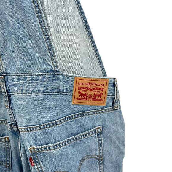 Levi's Original Overalls Jeans Denim Medium Light Wash Blue Size Large - Picture 12 of 16